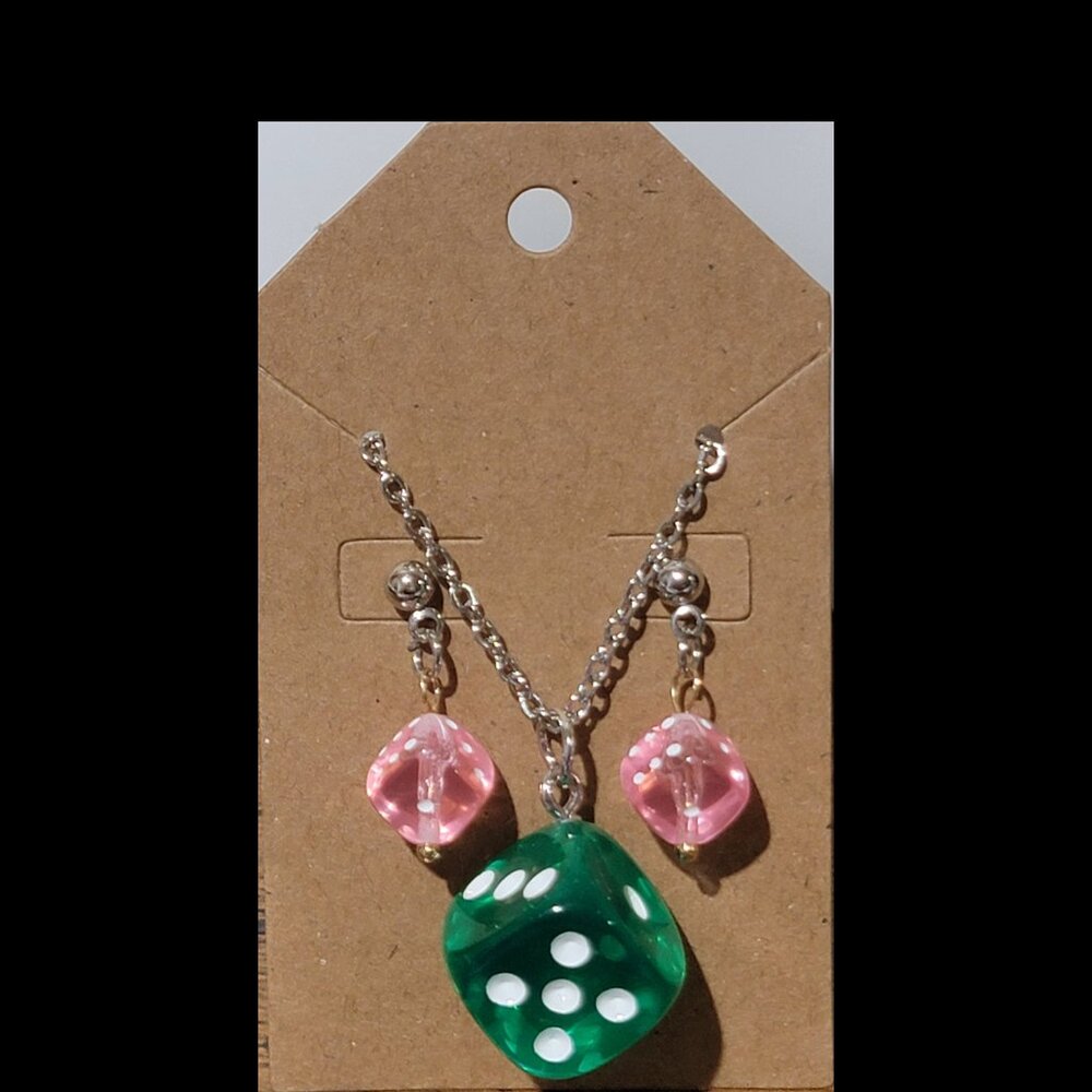 Pink and Green Dice Jewelry Set